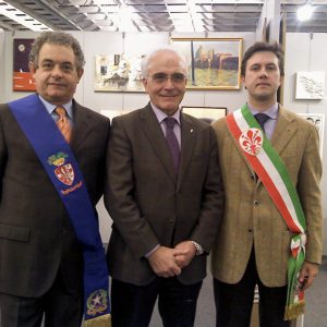 Antoine Gaber Artwork exhibited during the Fiorgen fundraising for cancer research, in Florence Italy. From Left to right Mr.Galgani, Mr. Nardella and Mr. Barducci