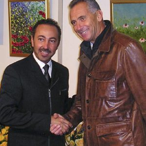 Assessor of Agriculture from the Liguria Region, Piero Gilardino with Antoine Gaber during the Sanremo Flower Festival in Italy
