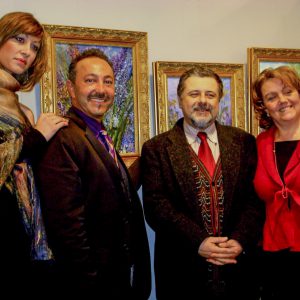 From right to left: Susanna Agostini, President of the Health Commission and Social Politics of Florence, Prof. Giampaolo Trotta, Art Critic, Exhibition curator, Florence, Italy, with Antoine Gaber with one of his Italian model.