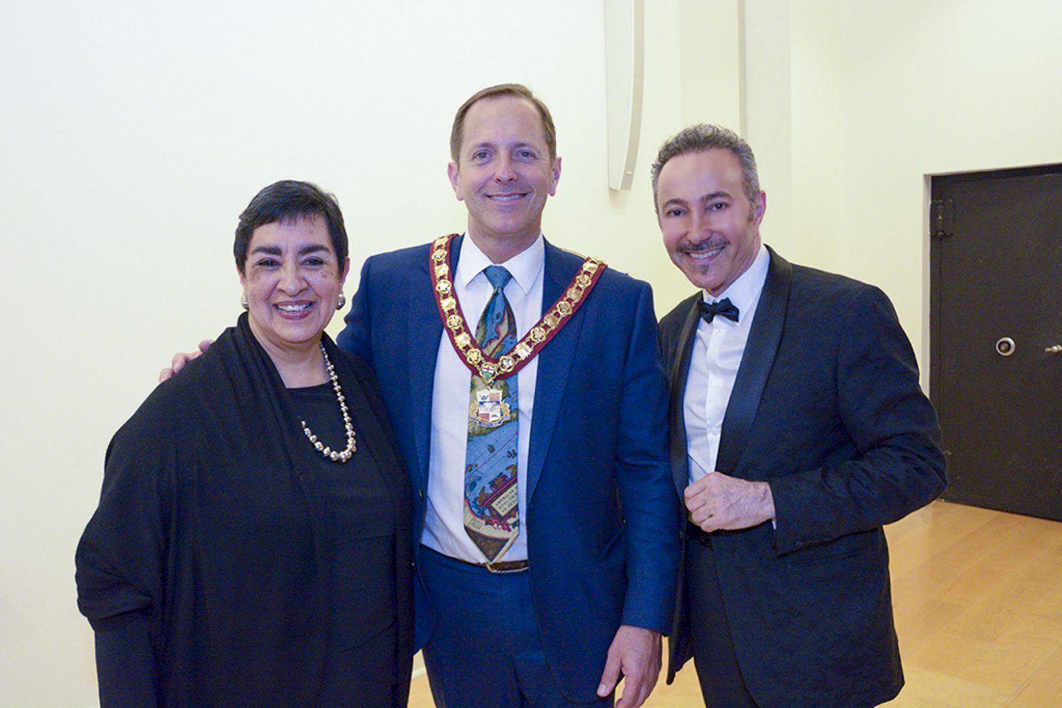The Patron of the Water for Life, International Art Exhibition, First Edition, the Mayor of Niagara Falls, Jim Diodati, wih Angelina Herrera and Antoine Gaber during the opening.
