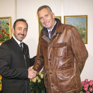 Assessor of Agriculture from the Liguria Region, Piero Gilardino with Antoine Gaber during the Sanremo Flower Festival in Italy