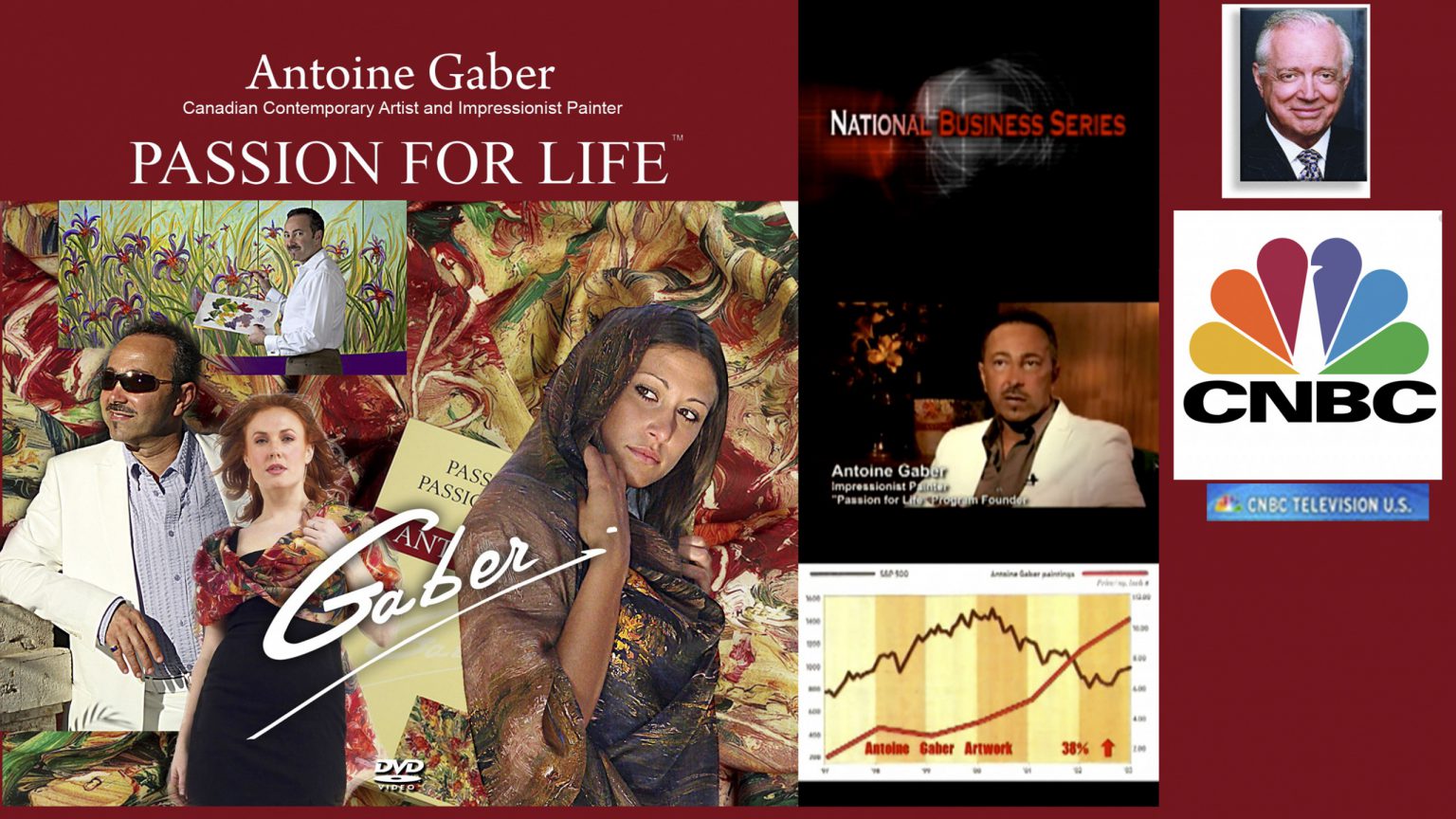 En septiembre 7-2008, en USA se transmitió un fragmento educativo de la biografía de Gaber a través de la red televisiva CNBC, en más de 90 millones de hogares y en más de 300 comercios.