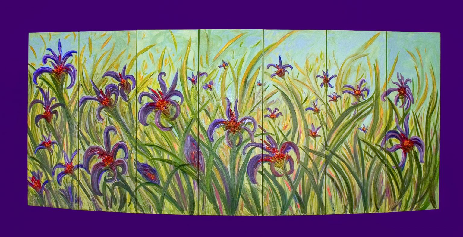 Antoine Gaber avec sa peinture de style convexe intitulée ” Field of Wild Mauve Irises” présenté pendant la Biennale Internazionale dell’Arte Contemporanea 2005